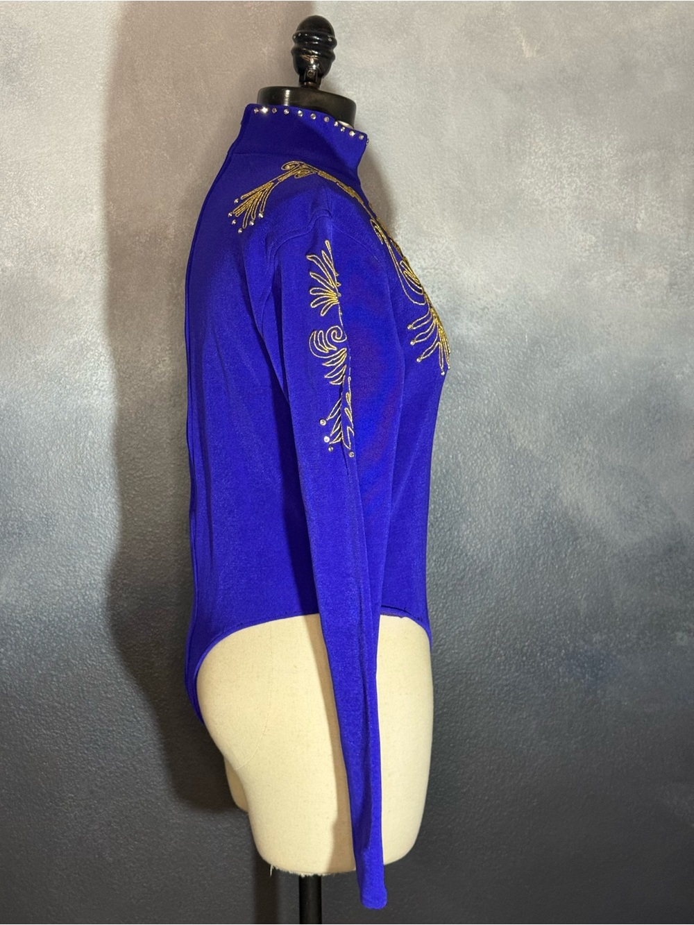 🐴 Your Wildest Dreams Royal Blue & Gold Equestrian Show Bodysuit | Size M - Picture 7 of 9